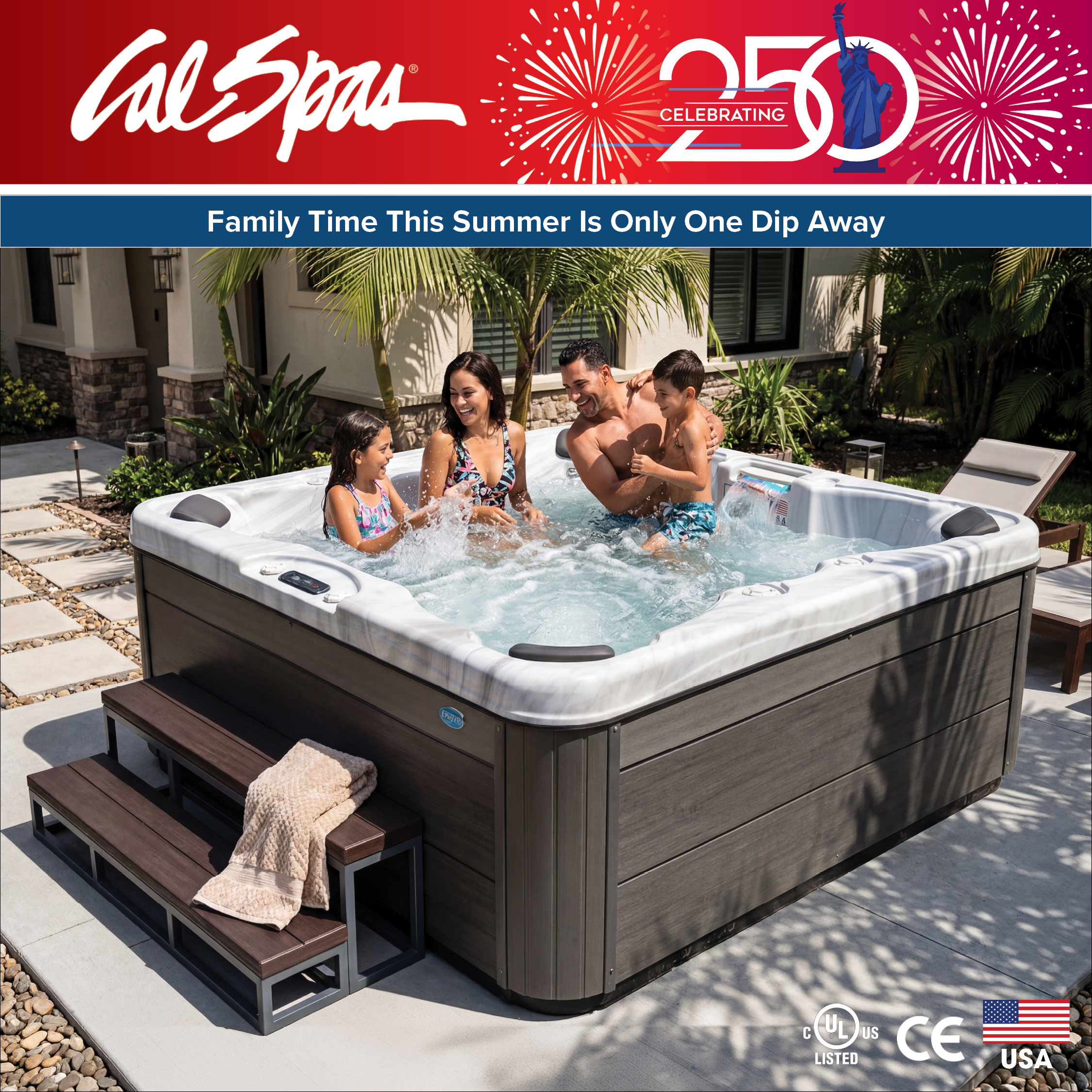 Calspas hot tub being used in a family setting - Santarosa